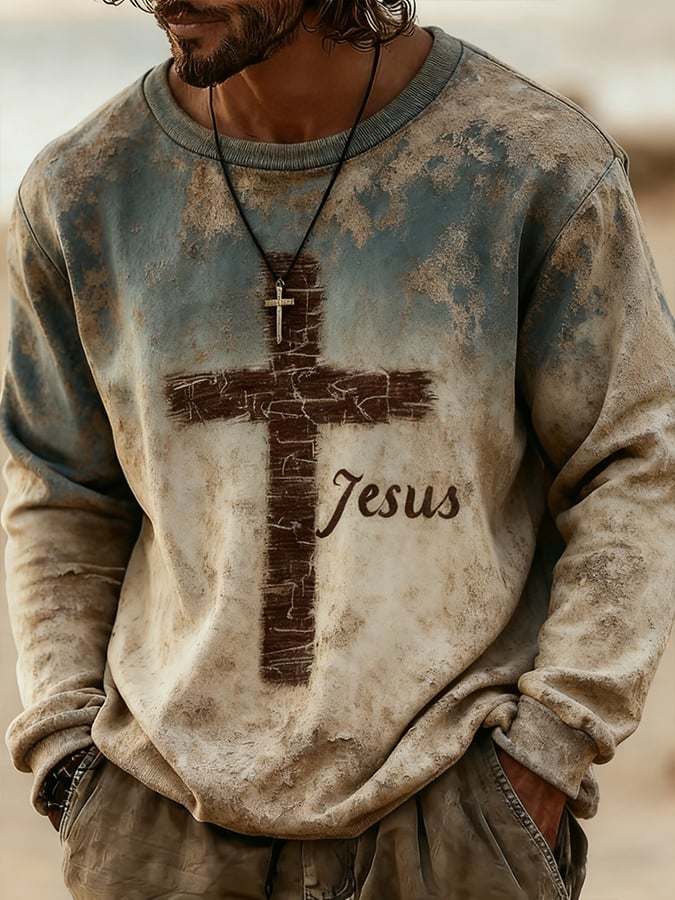 Men'S Casual Faith-Themed Printed Hoodie