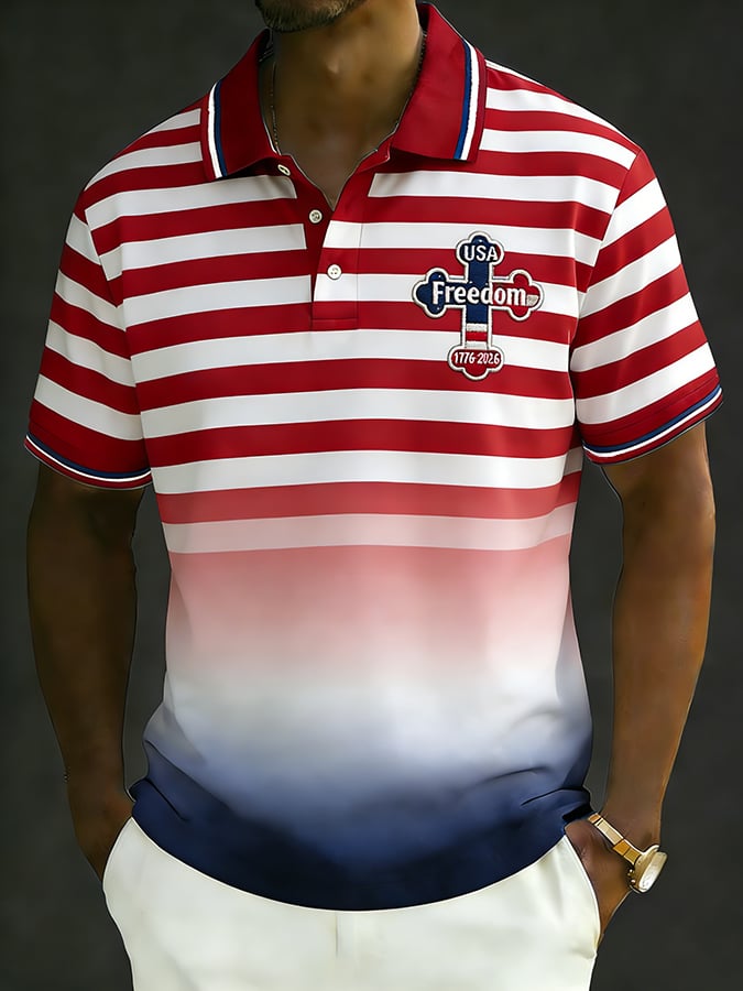 Men's Retro 250th Anniversary of the United States Print Independence Day Cross Print Polo Shirt