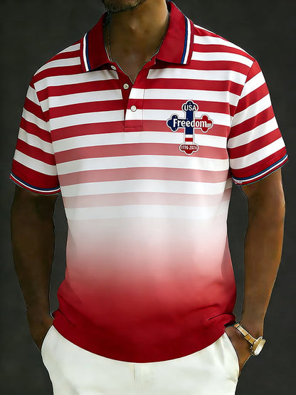 Men's Retro 250th Anniversary of the United States Print  Independence Day Cross Print Polo Shirt