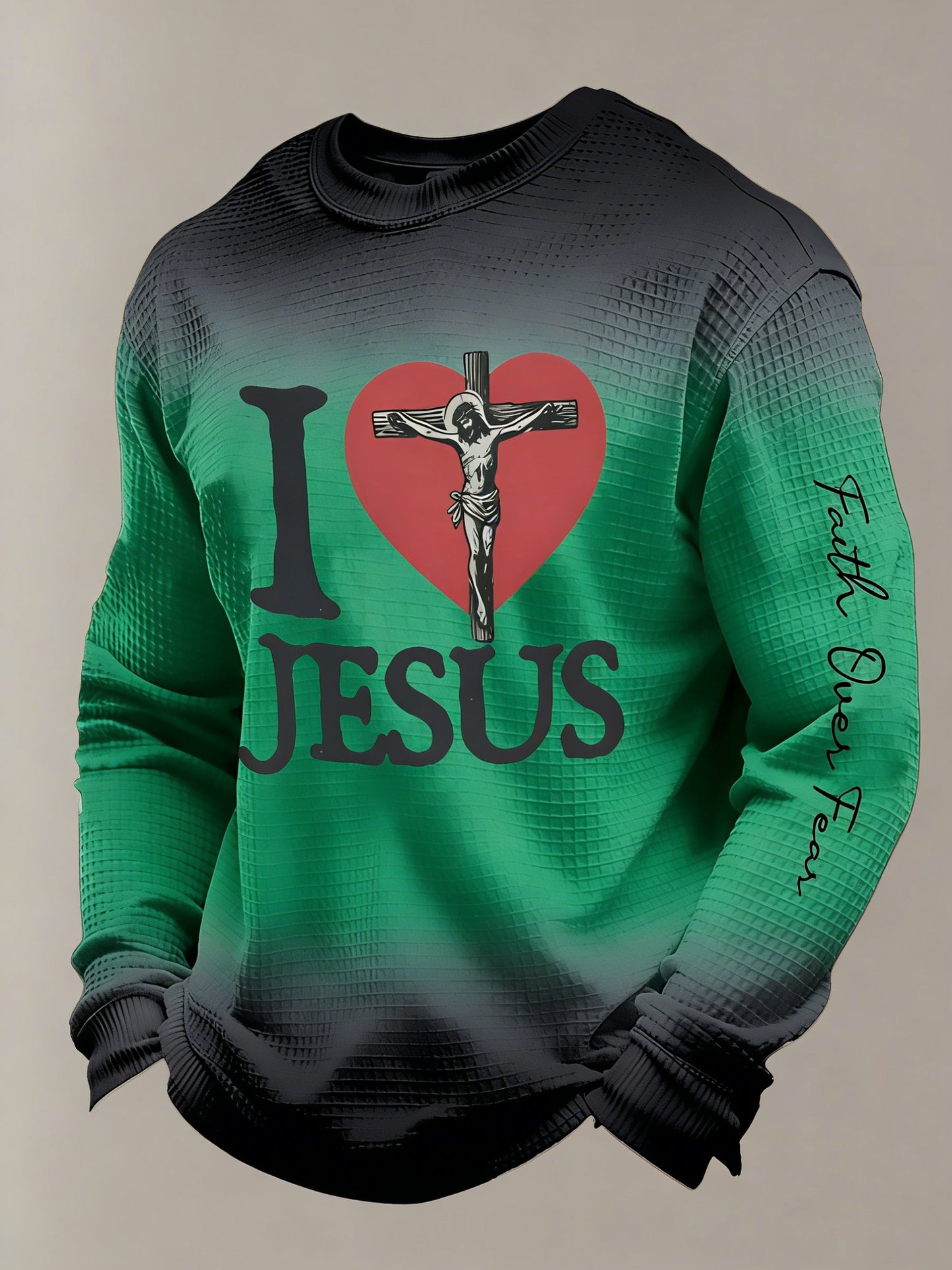 I love Jesus Faith Men's print waffle-knit long-sleeved T-shirt