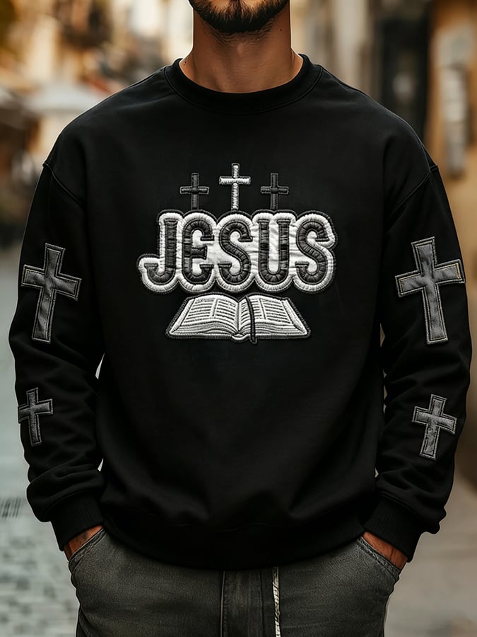 Men'S Casual Sweatshirt With Religious-Themed Print