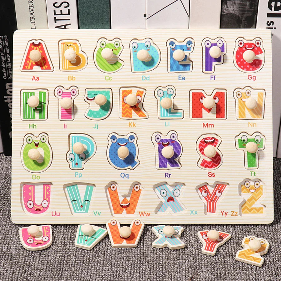 ﻿Montessori Wooden Hand Grab Boards Baby Educational Cartoon Vehicle Animals Fruits 3D Puzzles Kids Early Education Toys TMZ﻿