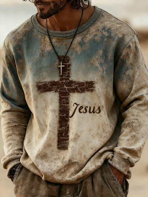 Men'S Casual Faith-Themed Printed Hoodie