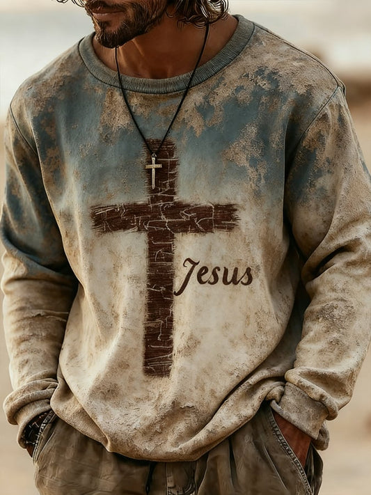Men'S Casual Faith-Themed Printed Hoodie