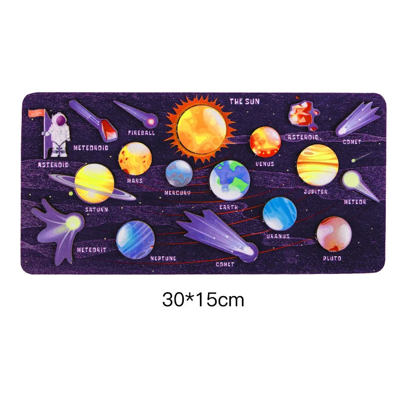 Children’s Wooden Planet Puzzle – Montessori Solar System Matching Game Toy