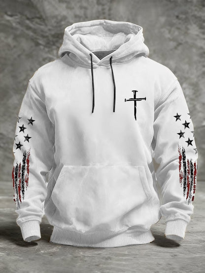 Men's casual retro national flag-themed hooded sweatshirt