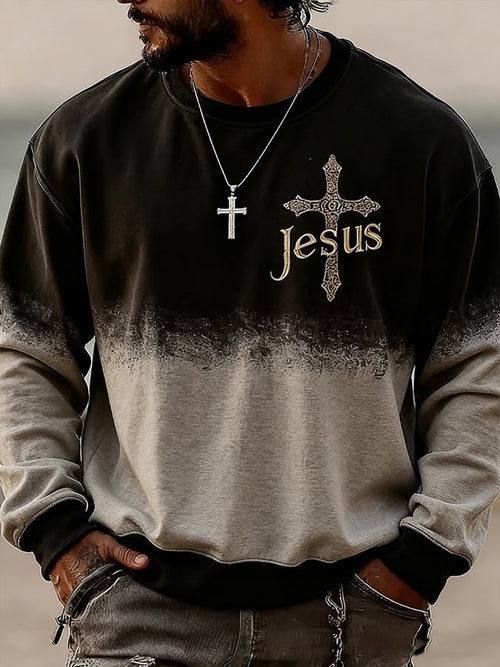 Men'S Casual Faith-Themed Printed Hoodie