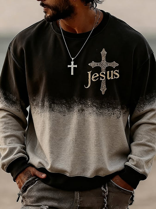 Men'S Casual Faith-Themed Printed Hoodie